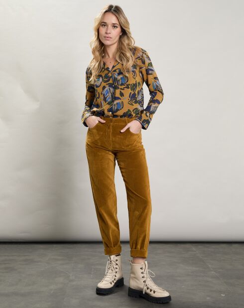 Chemise Cambridge imprimée moutarde/multicolore
