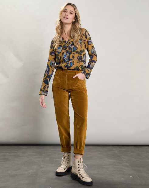 Chemise Cambridge imprimée moutarde/multicolore