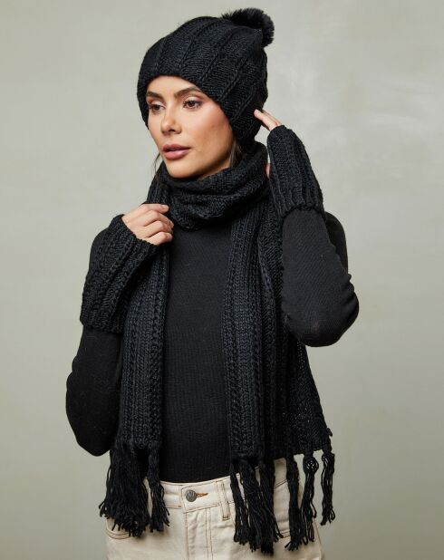 Luna Set aus Schal, Mütze und Fäustlingen, Schwarz