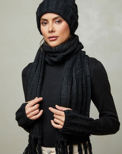 Luna Set aus Schal, Mütze und Fäustlingen, Schwarz