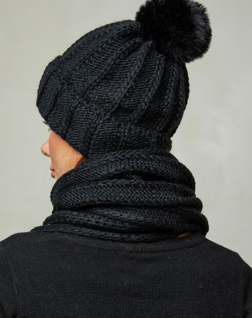 Luna Set aus Schal, Mütze und Fäustlingen, Schwarz