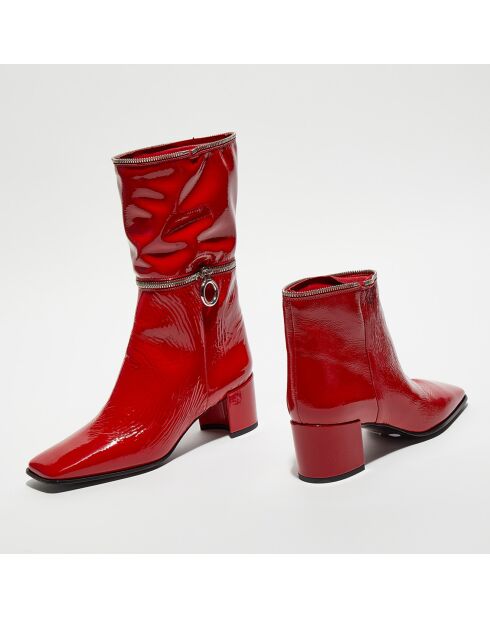 Bottes en Cuir Billi à multiples zips bordeaux - Talon 5 cm