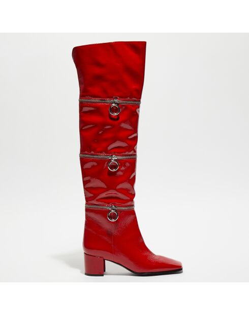 Bottes en Cuir Billi à multiples zips bordeaux - Talon 5 cm
