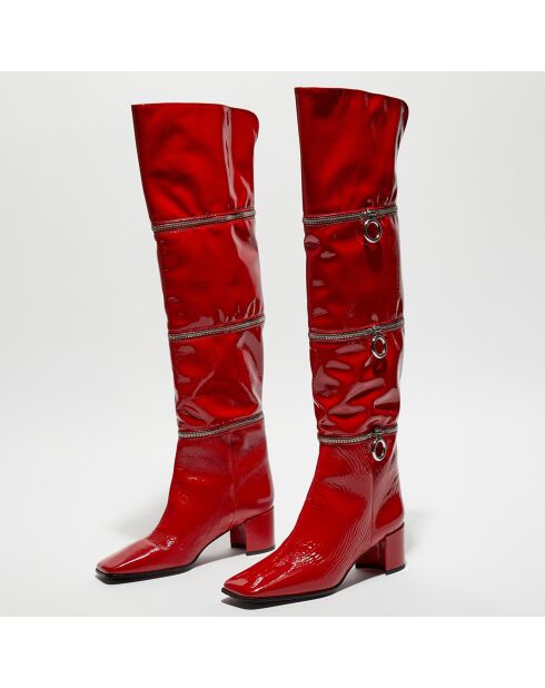 Bottes en Cuir Billi à multiples zips bordeaux - Talon 5 cm