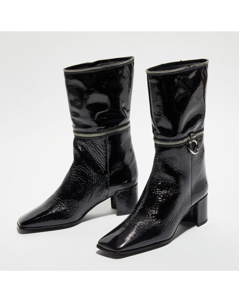 Bottes modulables en Cuir Billi à multiples zips noires - Talon 5 cm