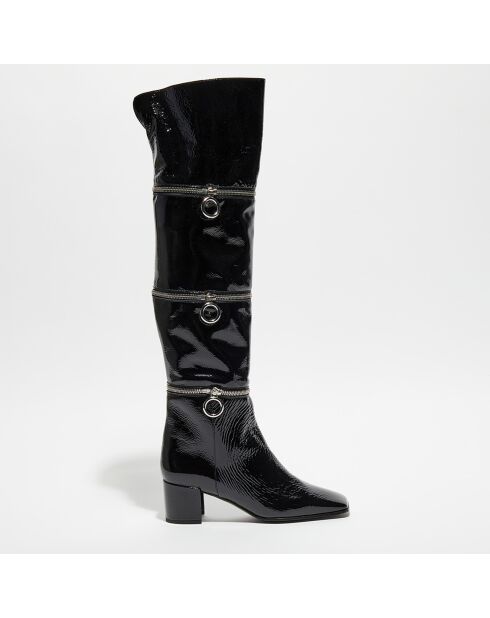 Bottes modulables en Cuir Billi à multiples zips noires - Talon 5 cm