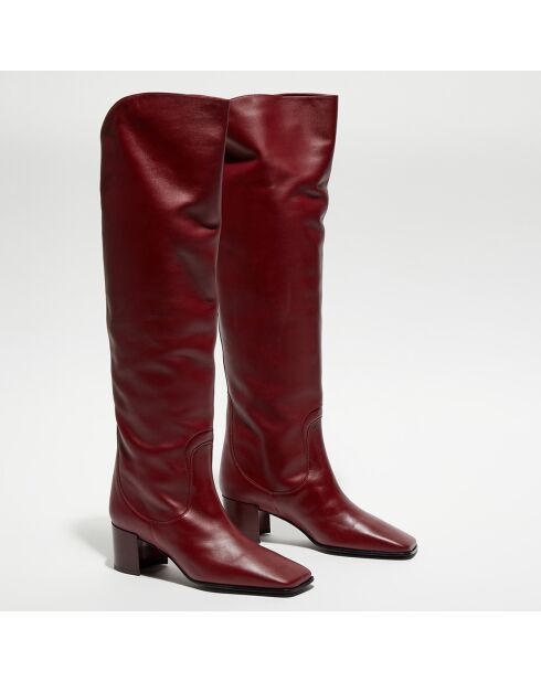 Bottes en Cuir Tessa bordeaux - Talon 5 cm