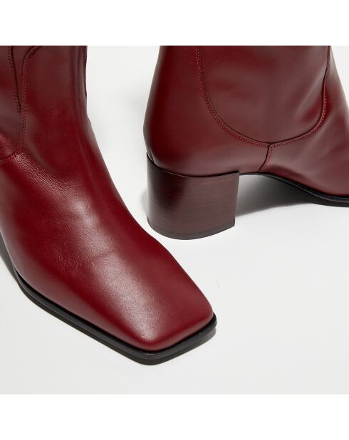 Bottes en Cuir Tessa bordeaux - Talon 5 cm