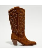 Bottes en Velours de Cuir Jane tabac - Talon 7 cm