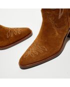 Bottes en Velours de Cuir Jane tabac - Talon 7 cm