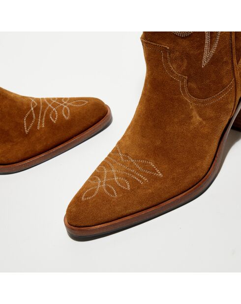 Bottes en Velours de Cuir Jane tabac - Talon 7 cm