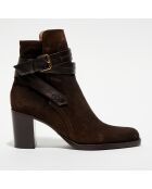 Bottines en Velours de Cuir Legend truffe - Talon 7 cm