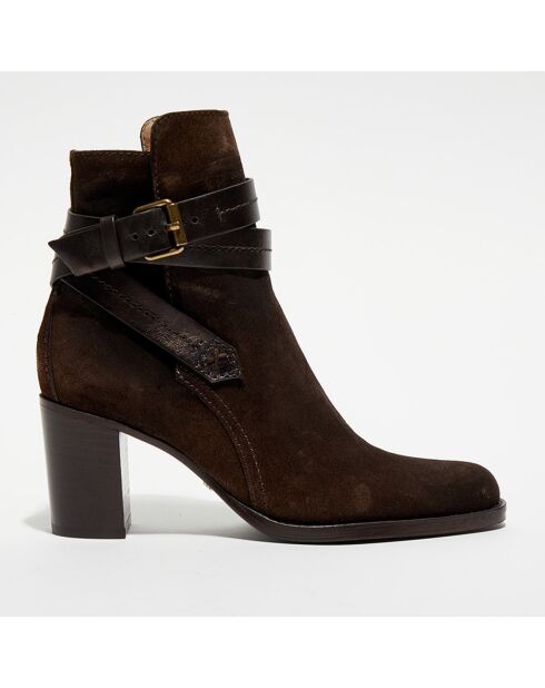 Bottines en Velours de Cuir Legend truffe - Talon 7 cm