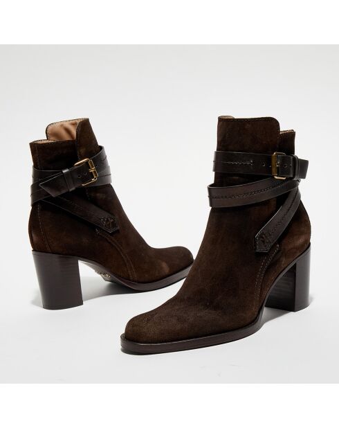 Bottines en Velours de Cuir Legend truffe - Talon 7 cm