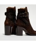 Bottines en Velours de Cuir Legend truffe - Talon 7 cm