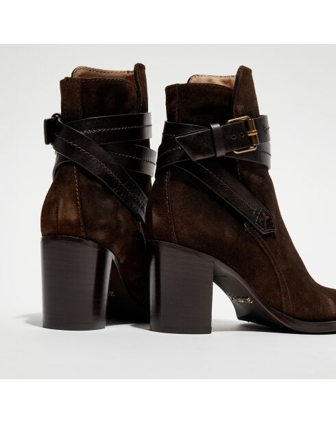 Bottines en Velours de Cuir Legend truffe - Talon 7 cm