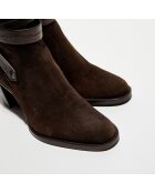 Bottines en Velours de Cuir Legend truffe - Talon 7 cm