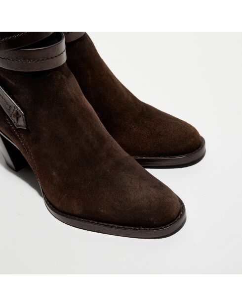 Bottines en Velours de Cuir Legend truffe - Talon 7 cm
