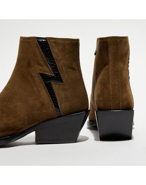 Bottines en Velours de Cuir Calamity army/noir