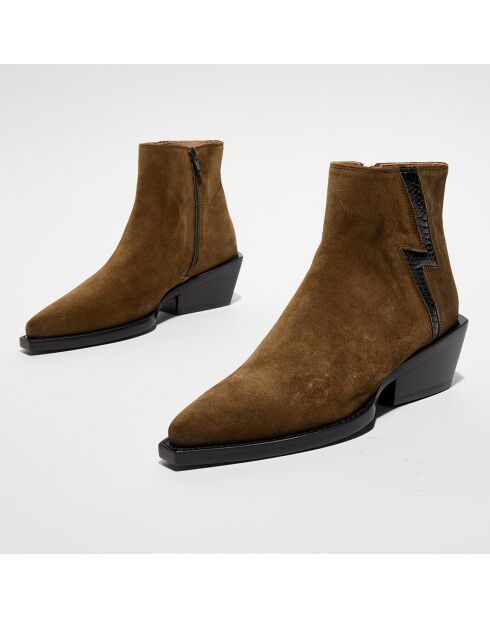 Bottines en Velours de Cuir Calamity army/noir