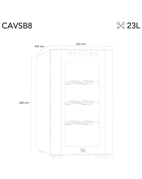 Zwarte vrijstaande wijnkelder met 8 flessen - 26x49,8x46,8 cm