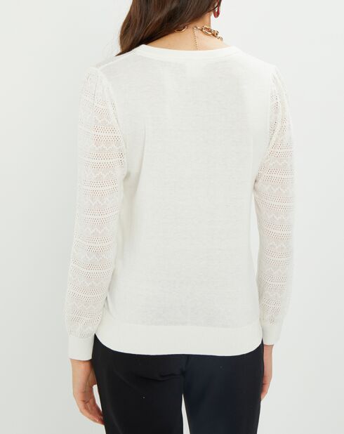 Pull Virginie motifs ajourés écru