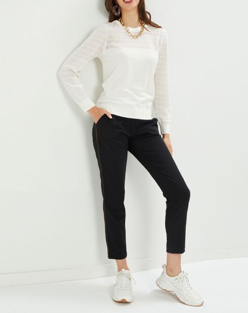 Pull Virginie motifs ajourés écru