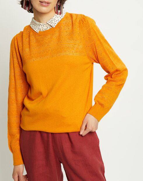 Pull Virginie motifs ajourés tournesol