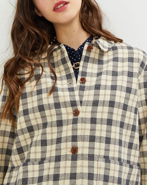 Veste surchemise Lois à carreaux écrue