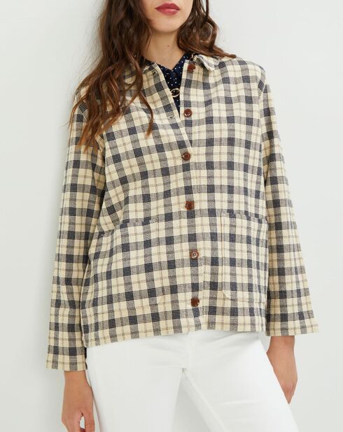 Veste surchemise Lois à carreaux écrue