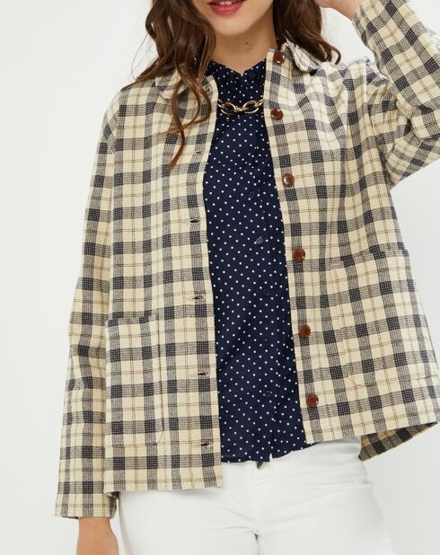 Veste surchemise Lois à carreaux écrue