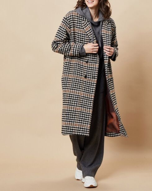 Manteau en Laine mélangée Syndelle imprimé pied-de-poule camel/noir/beige