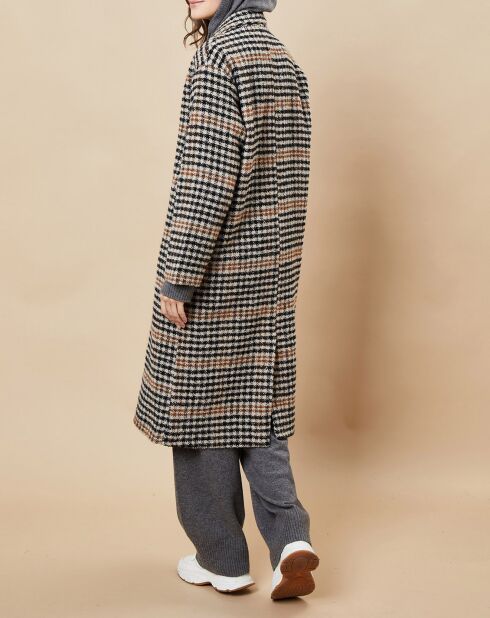 Manteau en Laine mélangée Syndelle imprimé pied-de-poule camel/noir/beige