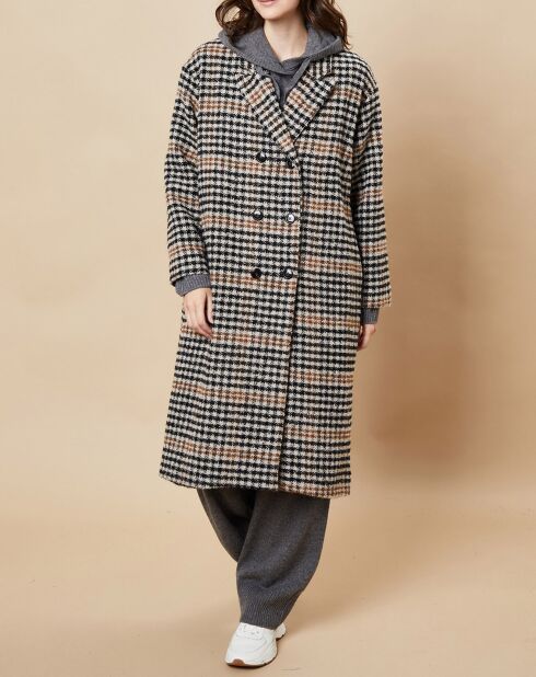Manteau en Laine mélangée Syndelle imprimé pied-de-poule camel/noir/beige