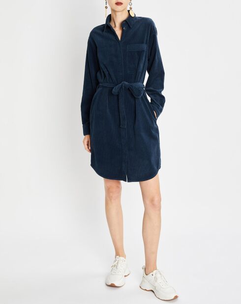 Robe Chemise en Velours côtelé ceinturé bleu marine