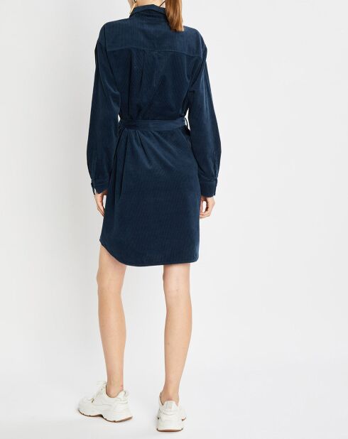 Robe Chemise en Velours côtelé ceinturé bleu marine