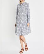 Robe chemise à volant imprimée bleu/blanc