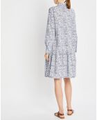 Robe chemise à volant imprimée bleu/blanc