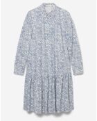 Robe chemise à volant imprimée bleu/blanc