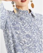 Robe chemise à volant imprimée bleu/blanc
