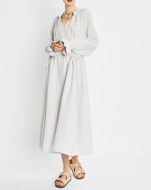Lichtgrijze boheemse midi-jurk van 100% linnen