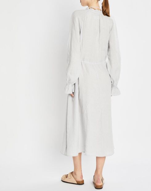 Lichtgrijze boheemse midi-jurk van 100% linnen
