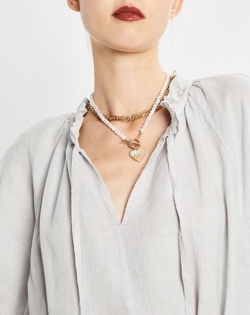 Lichtgrijze boheemse midi-jurk van 100% linnen