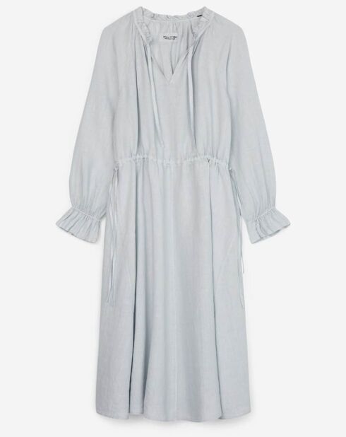 Lichtgrijze boheemse midi-jurk van 100% linnen