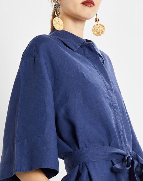 Robe Chemise 100% Lin Mid bleu moyen