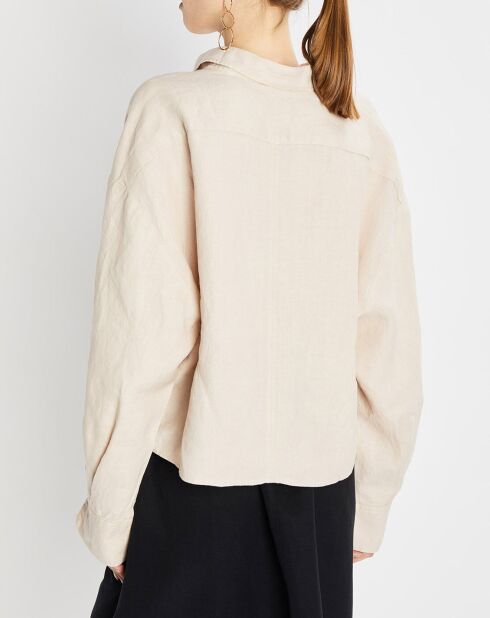 Chemise 100% Lin manches longues Poche beige