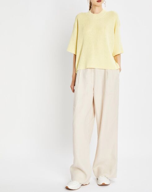 Pull 100% Lin manches courtes Col R jaune clair