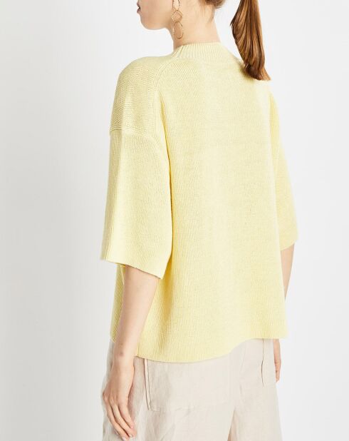 Pull 100% Lin manches courtes Col R jaune clair