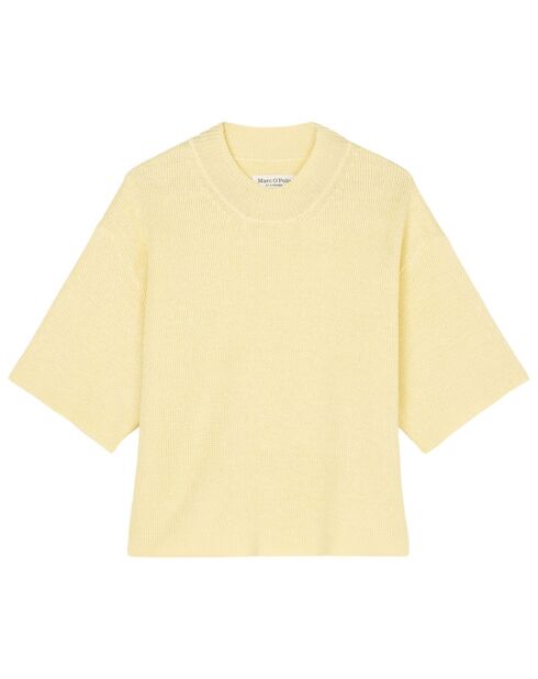 Pull 100% Lin manches courtes Col R jaune clair