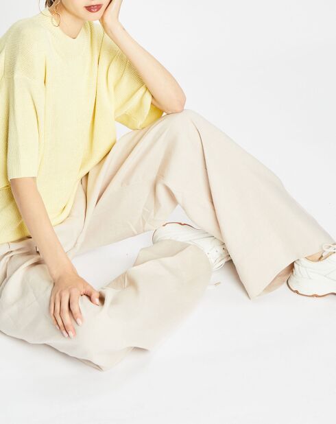 Pull 100% Lin manches courtes Col R jaune clair